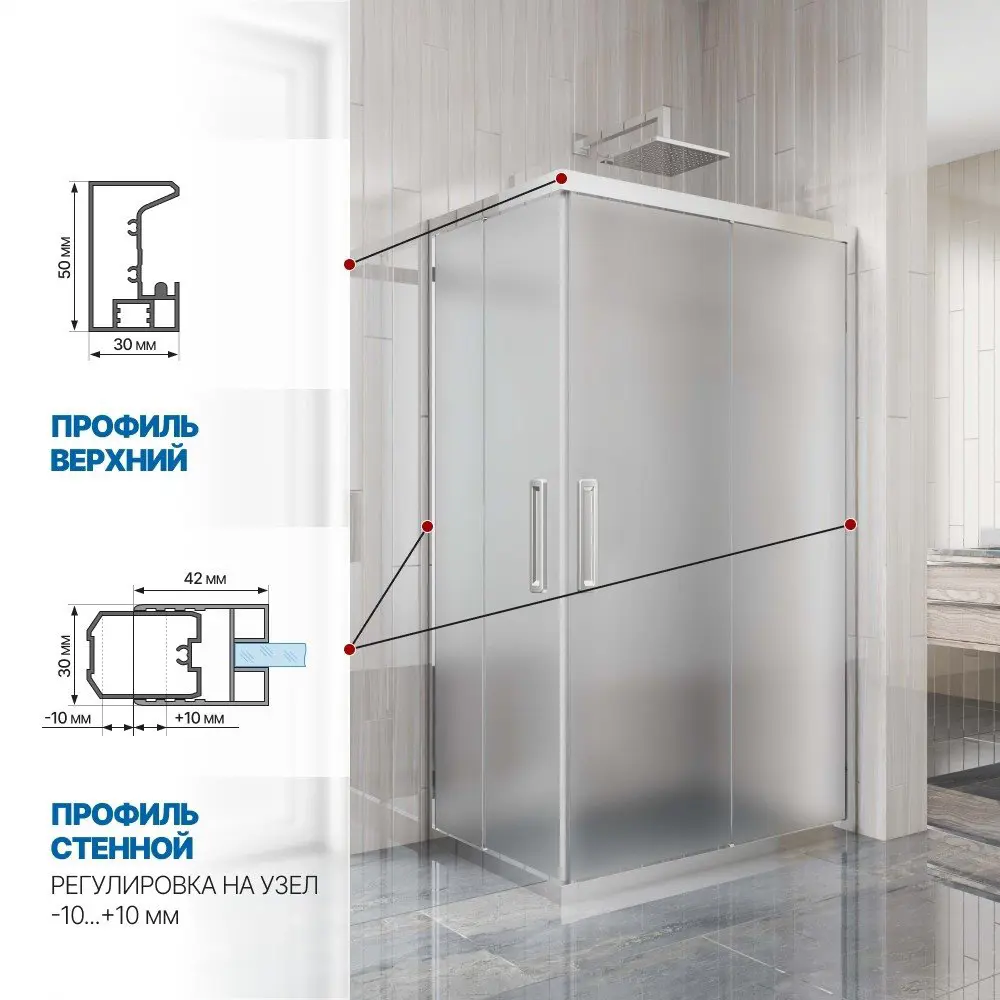 Фото 3 Душевой уголок Gutewetter 2252330836 прямоугольник 80x75см серебро профиль эффект стекла матовый