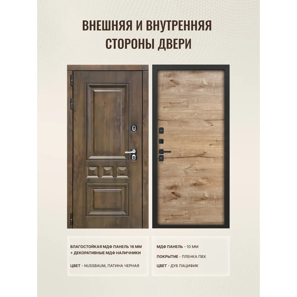 Фото 2 Входная дверь Дверипро Термо L Аура левый 205x96см цвет nussbaum патина черная/дуб пацифик Фото 2 Входная дверь Дверипро Термо L Аура левый 205x96см цвет nussbaum патина черная/дуб пацифик