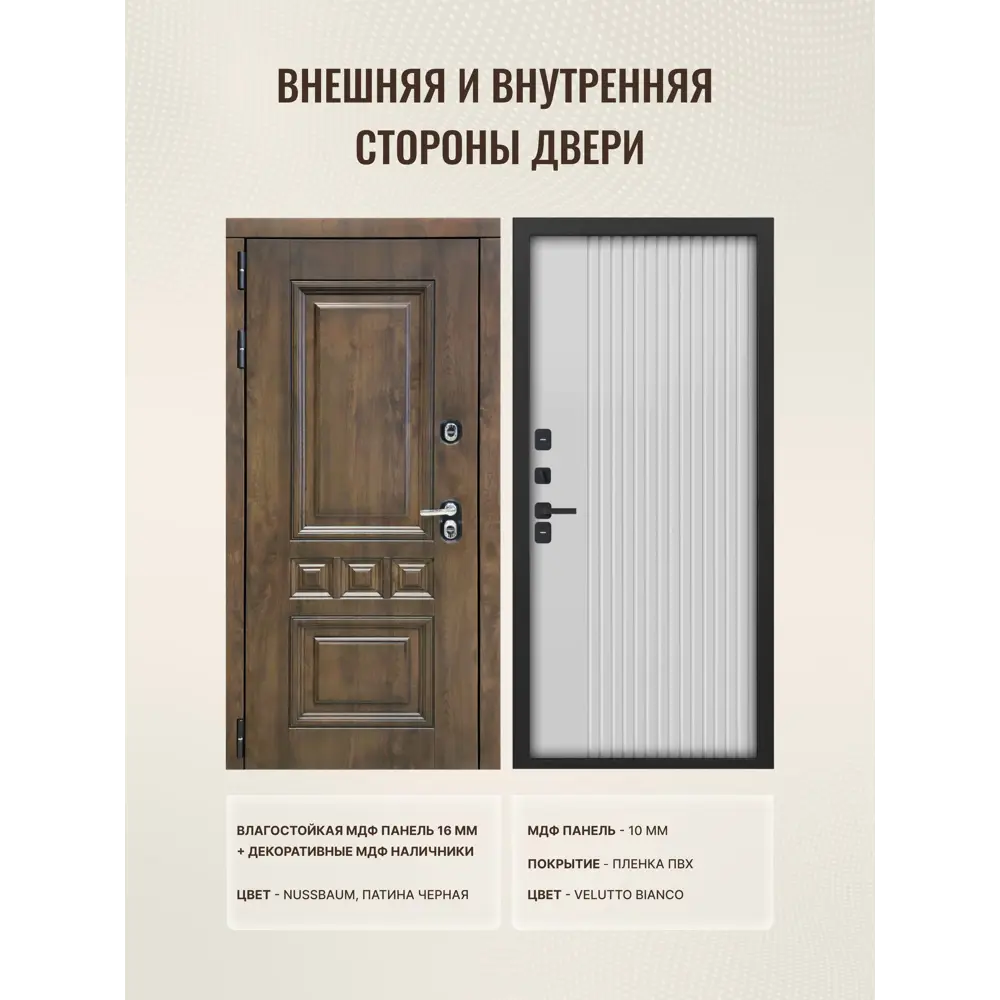 Фото 2 Входная дверь Дверипро Термо L Аура левый 205x86см цвет nussbaum патина черная/velutto bianco Фото 2 Входная дверь Дверипро Термо L Аура левый 205x86см цвет nussbaum патина черная/velutto bianco