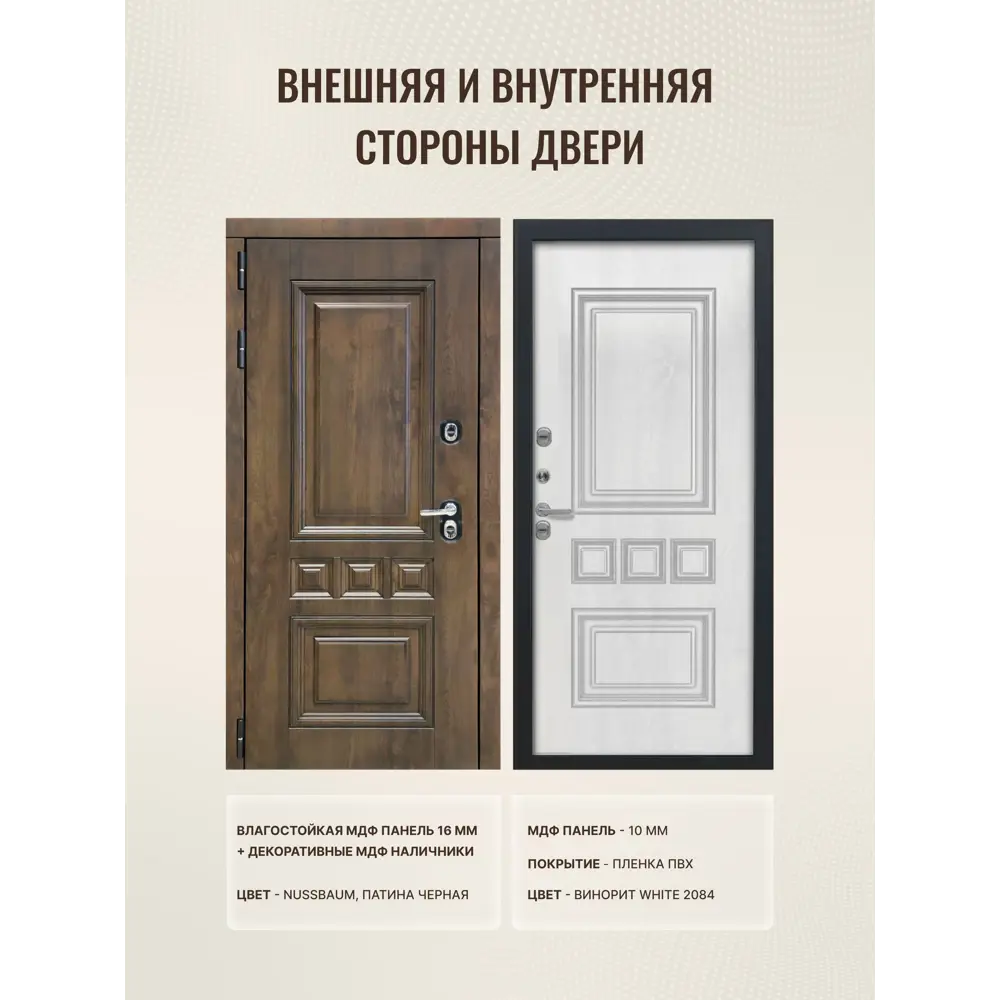 Фото 2 Входная дверь Дверипро Термо L Аура левый 205x96см цвет nussbaum патина черная/винорит white 2084 Фото 2 Входная дверь Дверипро Термо L Аура левый 205x96см цвет nussbaum патина черная/винорит white 2084