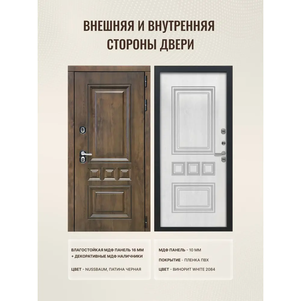 Фото 2 Входная дверь Дверипро Термо L Аура правый 205x86см цвет nussbaum патина черная/винорит white 2084 Фото 2 Входная дверь Дверипро Термо L Аура правый 205x86см цвет nussbaum патина черная/винорит white 2084