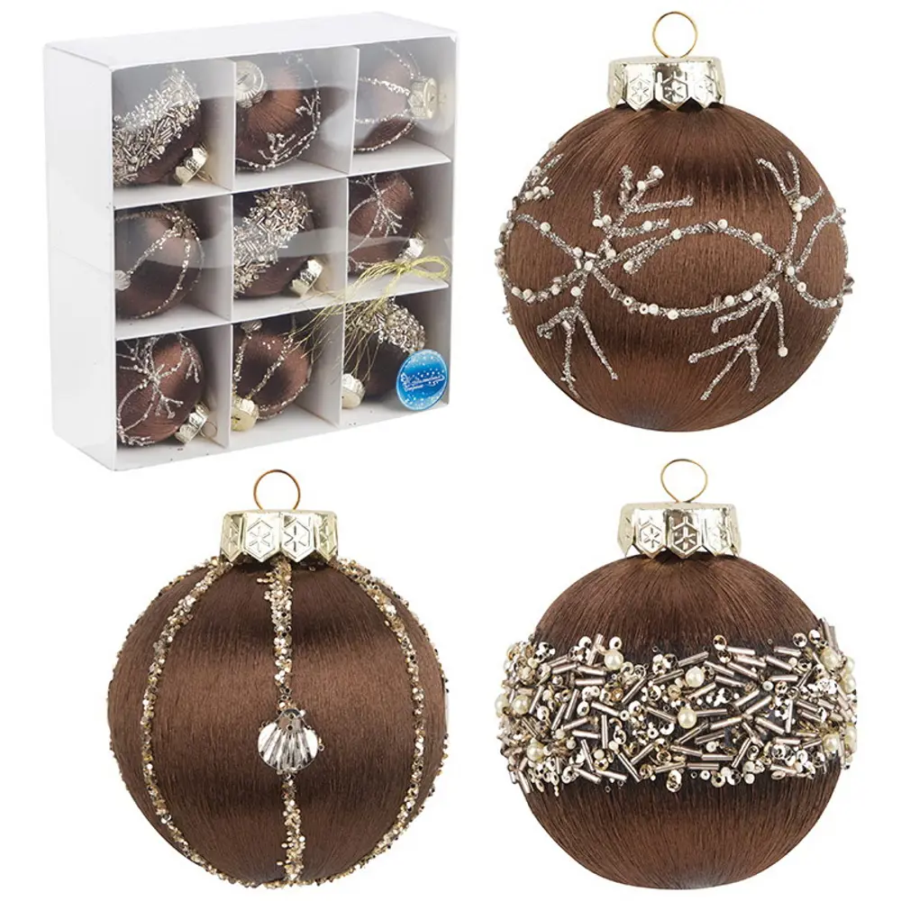 Фото Набор елочных шаров Волшебная страна 108512 8 см пластик коричневый 9 шт Фото Набор елочных шаров Волшебная страна 108512 8 см пластик коричневый 9 шт