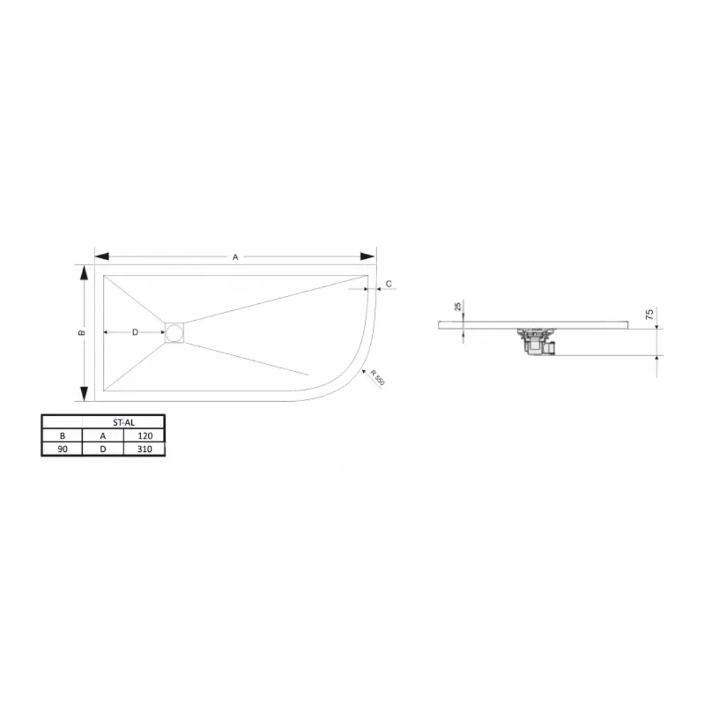 Фото 3 Душевой поддон Rgw Stone Tray 50855 ассиметричный искусственный камень 90x120см