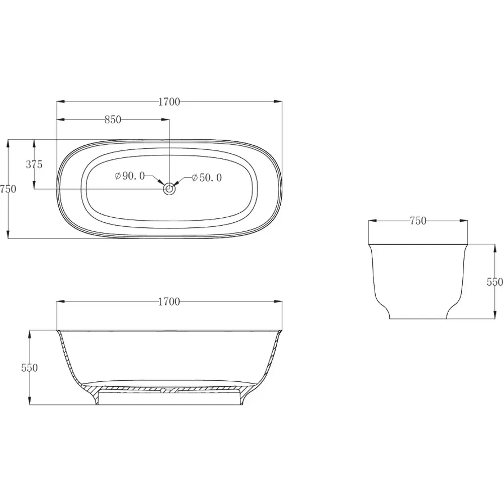Фото 6 Ванна Abber Kristall AT9707 Aquamarin 170x75 см акриловая с донным клапаном, голубая Фото 6 Ванна Abber Kristall AT9707 Aquamarin 170x75 см акриловая с донным клапаном, голубая