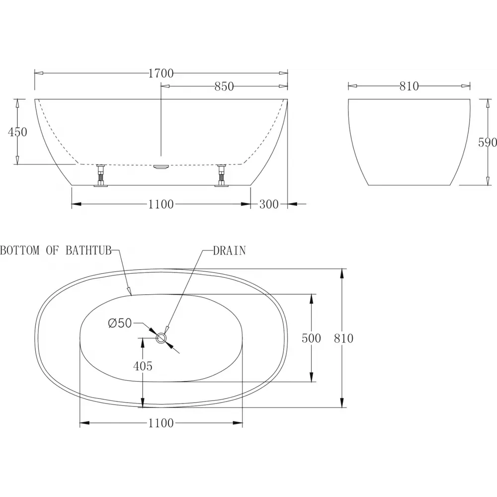 Фото 3 Ванна BelBagno BB81-1700-W0 170x81 см акриловая овальная цвет белый