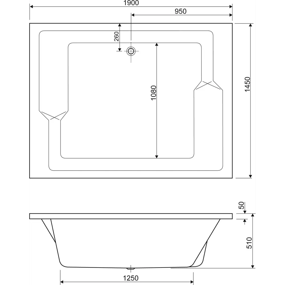Фото 4 Ванна Cezares Plane Duo 190-145-51-W37 190x145 акриловая Прямоугольная цвет белый Фото 4 Ванна Cezares Plane Duo 190-145-51-W37 190x145 акриловая Прямоугольная цвет белый