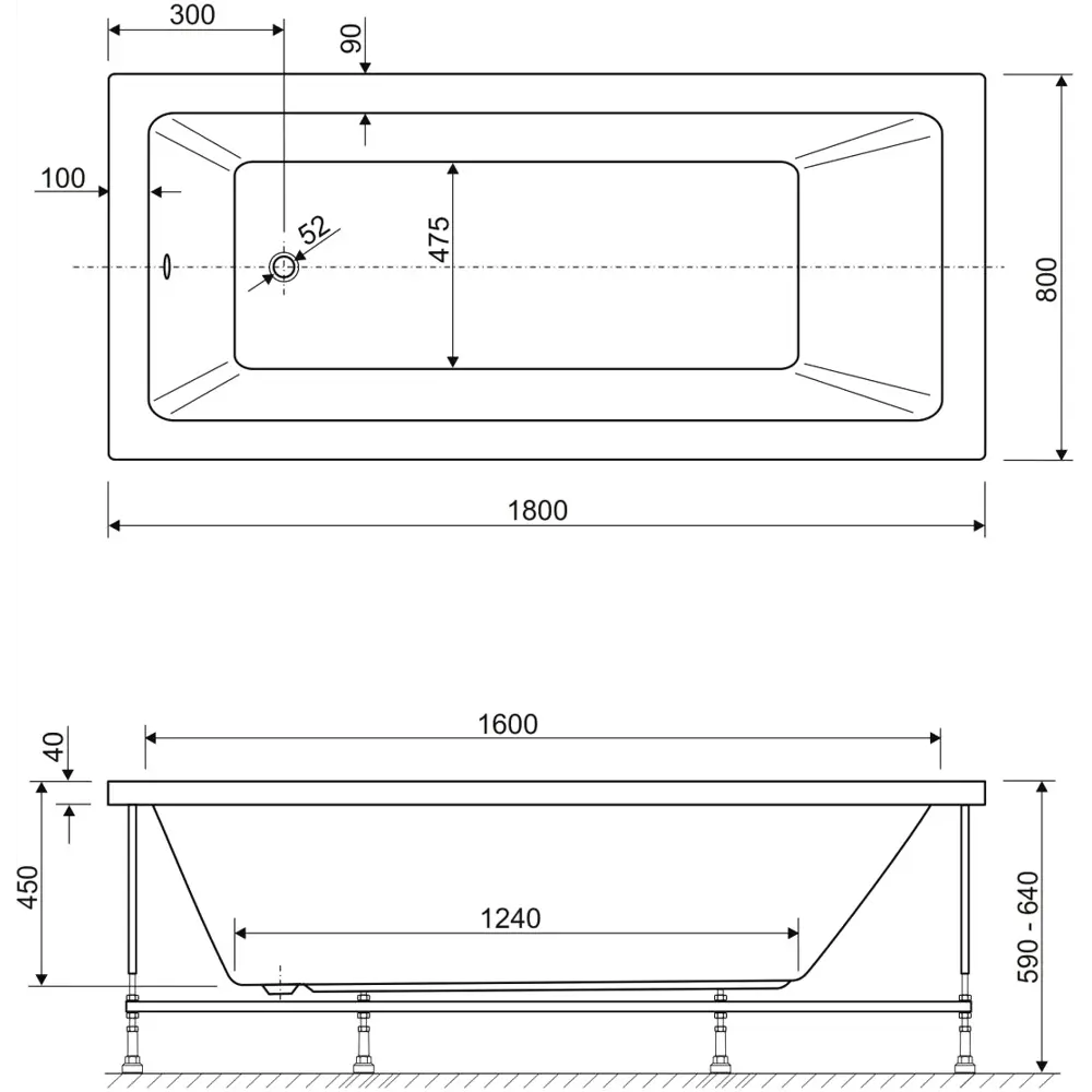 Фото 3 Ванна Cezares Plane Solo 180-80-49-W37 180x80 акриловая Прямоугольная цвет белый