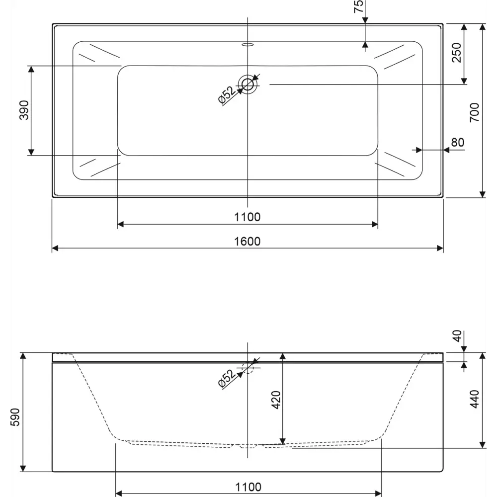 Фото 3 Ванна Cezares Plane Mini 160-70-42-W37 акриловая прямоугольная цвет белый Фото 3 Ванна Cezares Plane Mini 160-70-42-W37 акриловая прямоугольная цвет белый