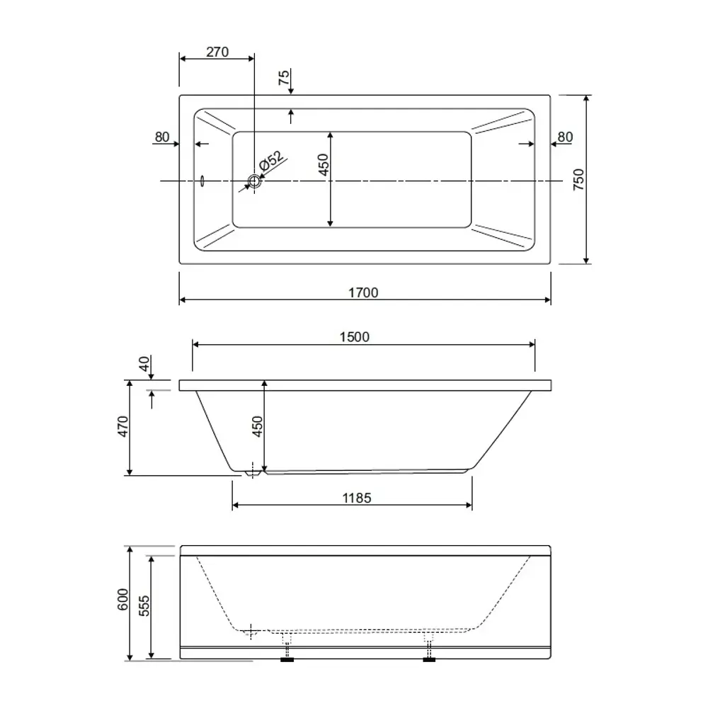 Фото 3 Ванна Cezares Plane Solo 170-75-45-W37 170x75 акриловая Прямоугольная цвет белый Фото 3 Ванна Cezares Plane Solo 170-75-45-W37 170x75 акриловая Прямоугольная цвет белый