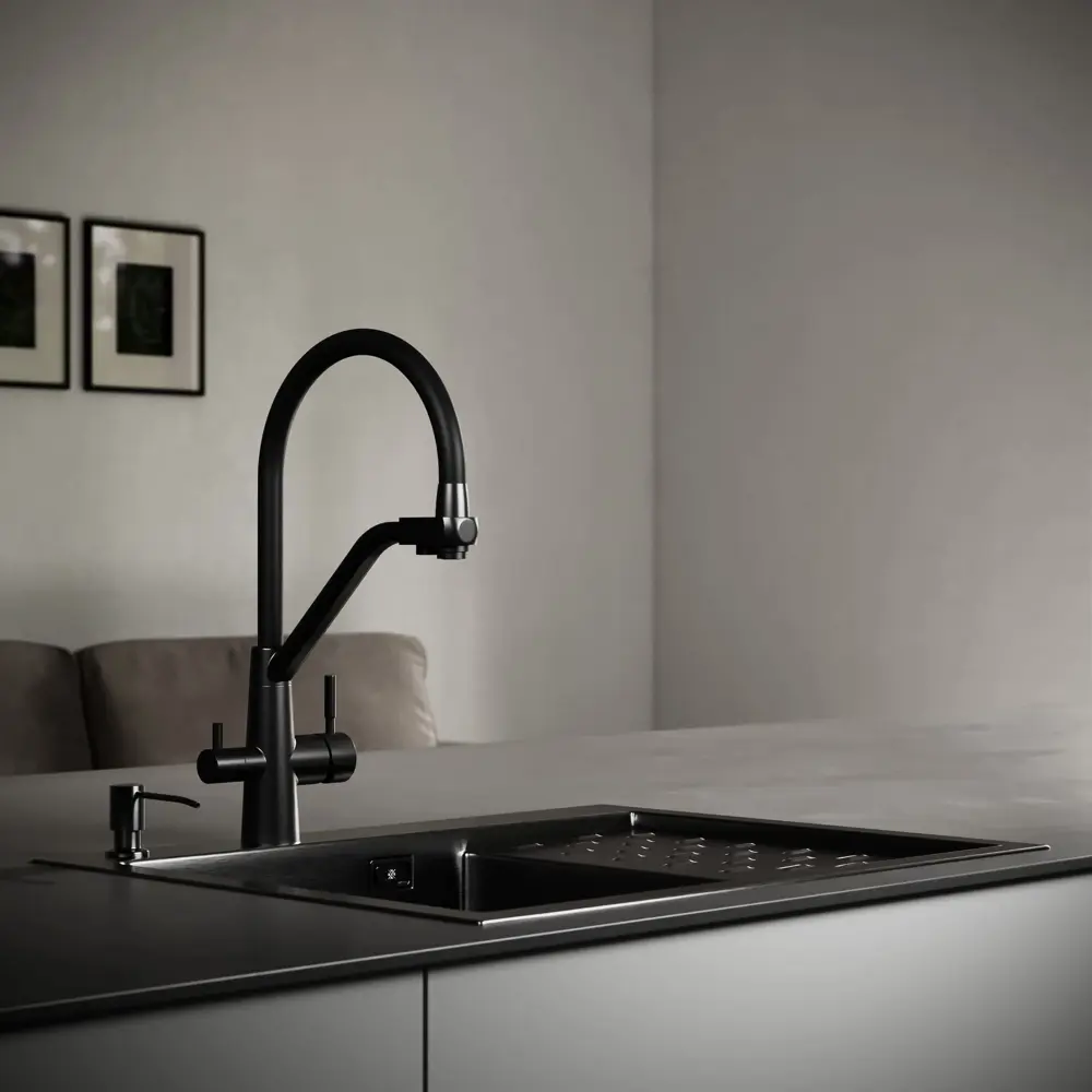 Фото 5 Врезная мойка РМС MRK-6350BL-L 63x50x20 см нержавеющая сталь цвет графитовый Фото 5 Врезная мойка РМС MRK-6350BL-L 63x50x20 см нержавеющая сталь цвет графитовый