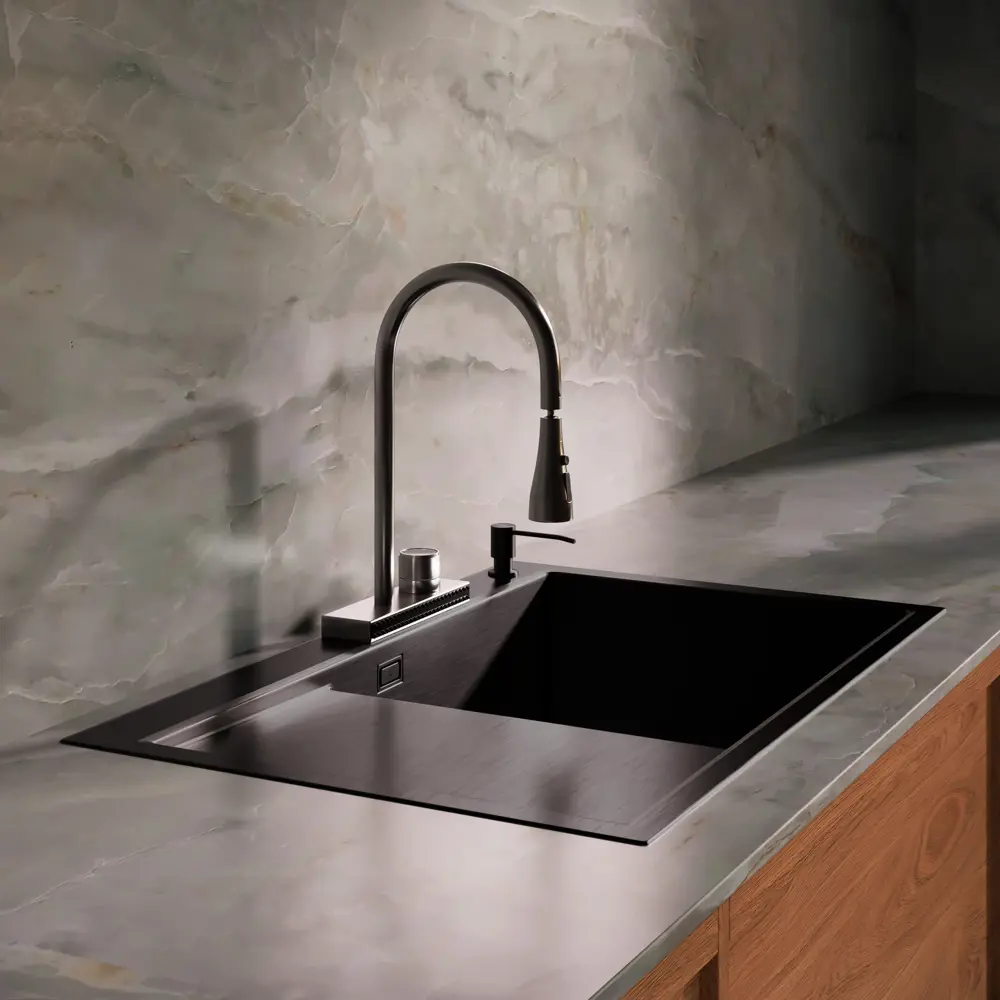 Фото 4 Врезная мойка РМС MRK-7851BL-R 78x51x20 см нержавеющая сталь цвет графитовый Фото 4 Врезная мойка РМС MRK-7851BL-R 78x51x20 см нержавеющая сталь цвет графитовый