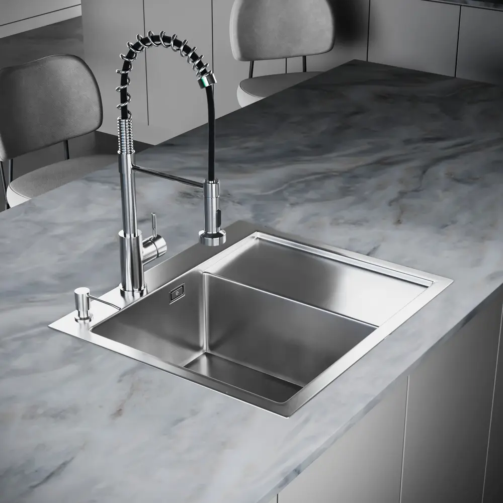 Фото 4 Врезная мойка РМС MRK-5851L 58x51x20 см нержавеющая сталь цвет серый Фото 4 Врезная мойка РМС MRK-5851L 58x51x20 см нержавеющая сталь цвет серый