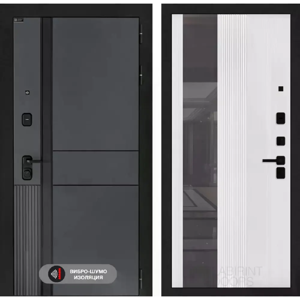 Фото Входная дверь Лабиринт Эволаб правый 205x88см цвет velluto oskuro/белый софт рельеф с зеркалом П32