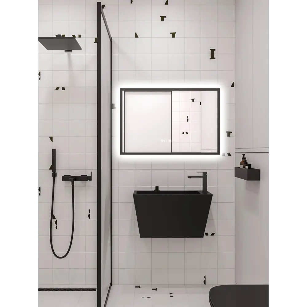 Фото 2 Зеркало для ванной Alias В раме для ванной qvr6010025b с подсветкой 100x60см Фото 2 Зеркало для ванной Alias В раме для ванной qvr6010025b с подсветкой 100x60см