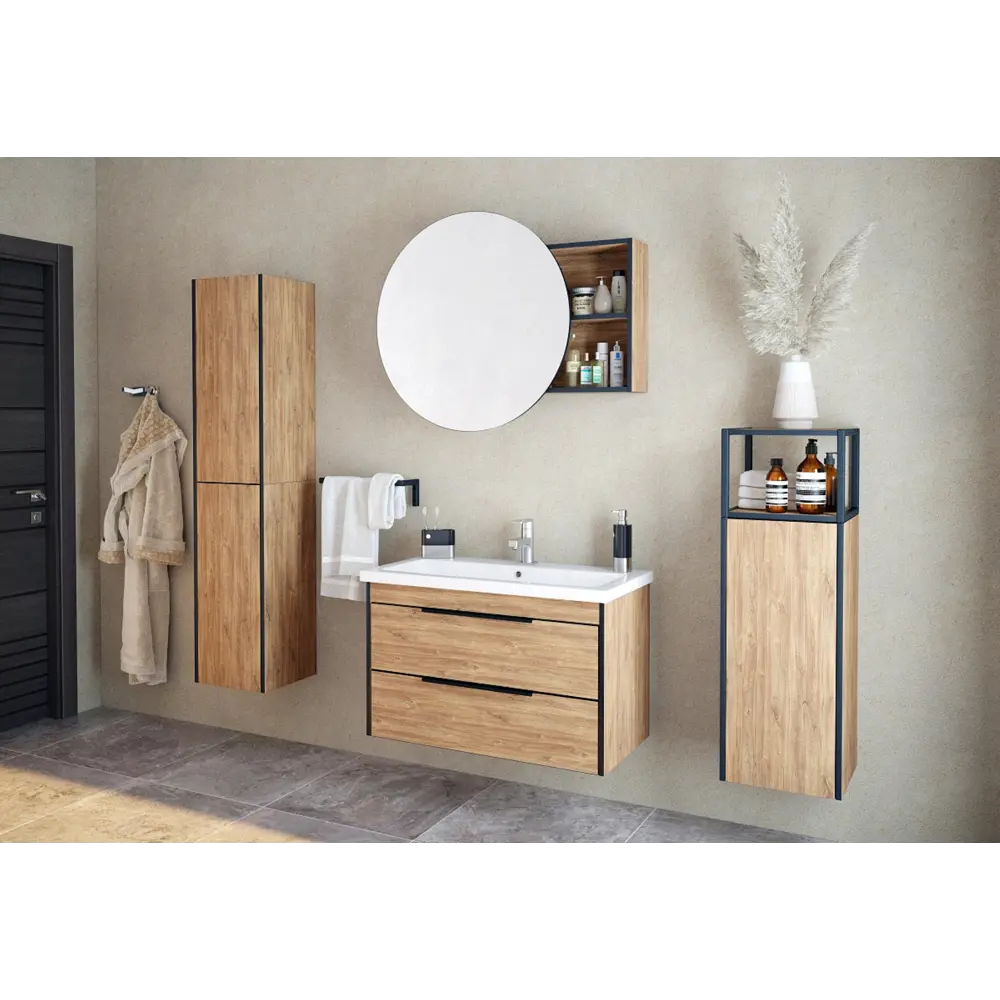 Фото 2 Тумба под раковину подвесная Corozo Форест 70 Z2 70 см цвет дуб канзас/коричневый Фото 2 Тумба под раковину подвесная Corozo Форест 70 Z2 70 см цвет дуб канзас/коричневый