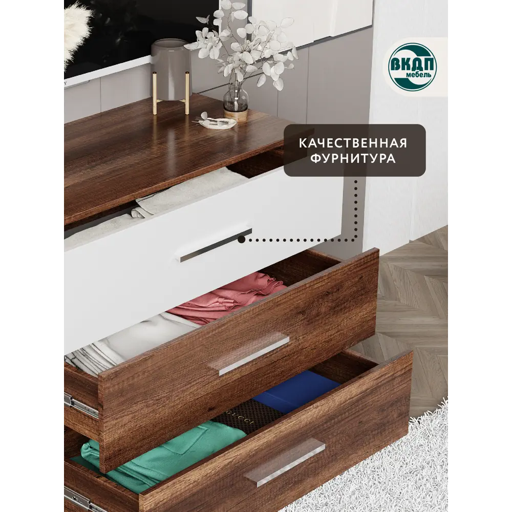 Фото 3 Комод ВКДП Джолин 3 ящика 88.2х44.3х73.6 см ЛДСП цвет белый глянец/дуб каньон Фото 3 Комод ВКДП Джолин 3 ящика 88.2х44.3х73.6 см ЛДСП цвет белый глянец/дуб каньон