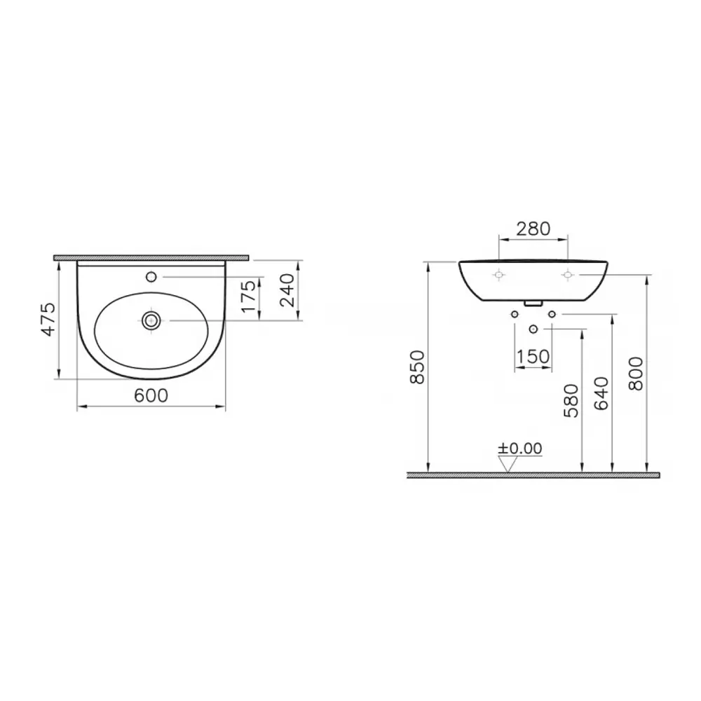 Фото 4 Раковина подвесная Vitra zentrum 5786B003-0001 60см цвет белый