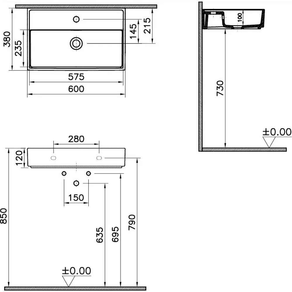 Фото 4 Раковина накладная Vitra archiplan 7401B003-0001 60см цвет белый