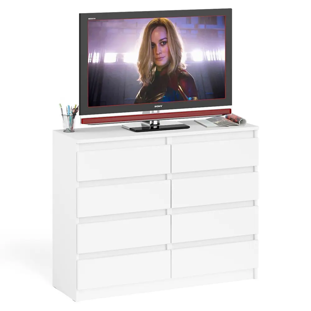 Фото 8 Комод СВК Мори МК1200.8 8 ящиков 120х41х94 см ЛДСП цвет белый Фото 8 Комод СВК Мори МК1200.8 8 ящиков 120х41х94 см ЛДСП цвет белый