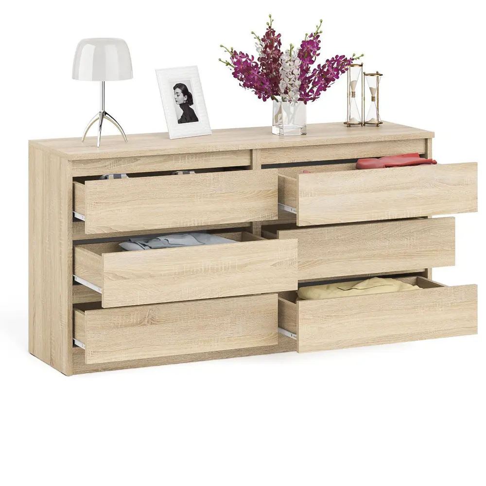 Фото 2 Комод СВК Мори МК1380 6 ящиков 138х41х73 см ЛДСП цвет дуб сонома