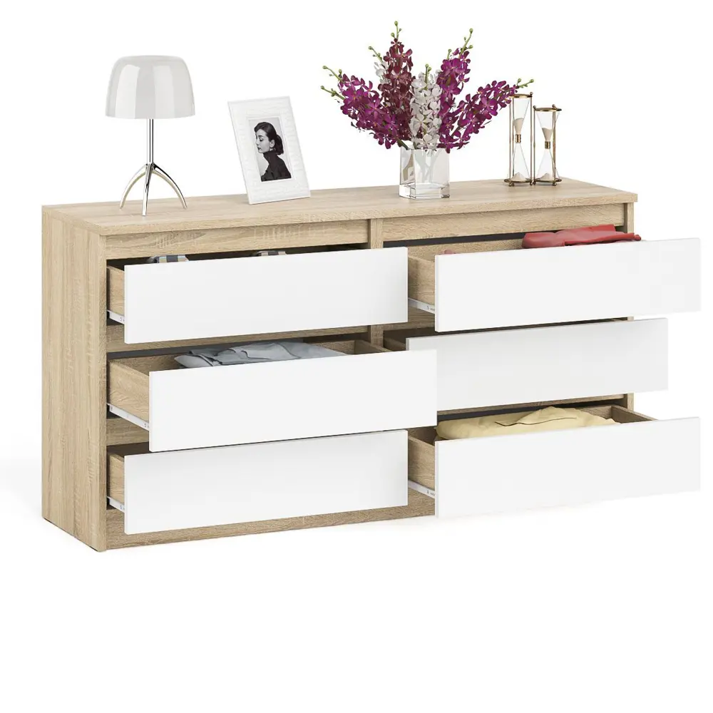 Фото 2 Комод СВК Мори МК1380 6 ящиков 138х41х73 см ЛДСП цвет дуб сонома/белый Фото 2 Комод СВК Мори МК1380 6 ящиков 138х41х73 см ЛДСП цвет дуб сонома/белый