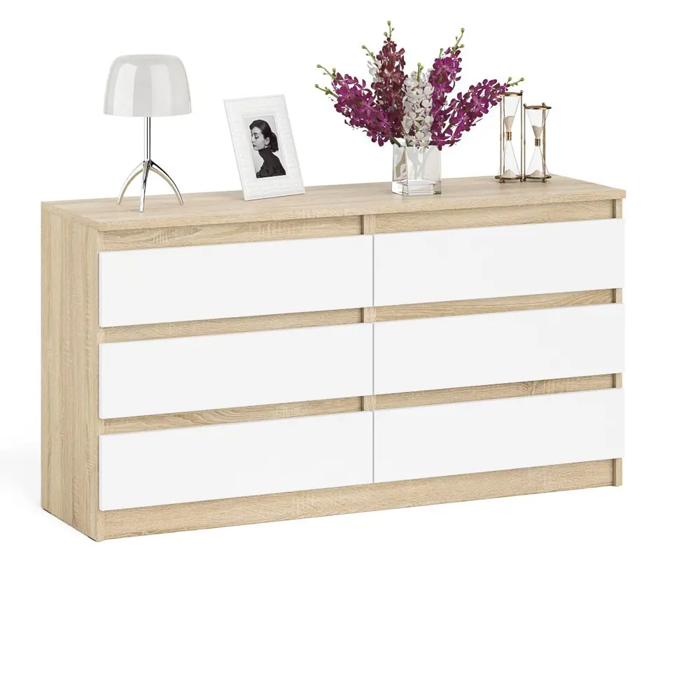 Фото Комод СВК Мори МК1380 6 ящиков 138х41х73 см ЛДСП цвет дуб сонома/белый Фото Комод СВК Мори МК1380 6 ящиков 138х41х73 см ЛДСП цвет дуб сонома/белый
