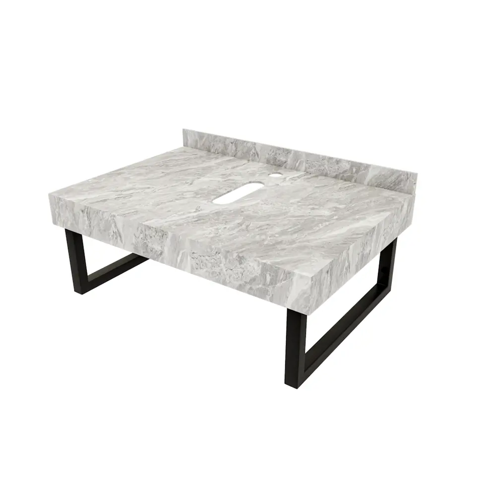 Фото 4 Столешница с раковиной Teymi Martta 50 F15437 керамогранитная 70 см серый мрамор, кронштейны 2 шт. черные в комплекте