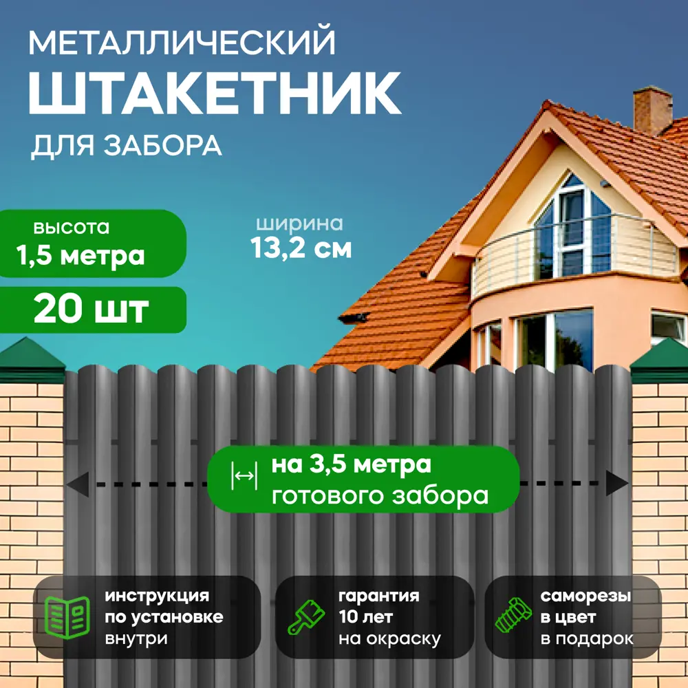 Фото Металлический штакетник Ижторгметалл круг 132мм 1.5м односторонний RAL 7024 серый графит 20шт Фото Металлический штакетник Ижторгметалл круг 132мм 1.5м односторонний RAL 7024 серый графит 20шт