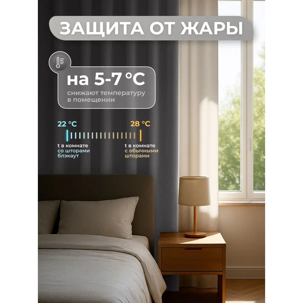 Фото 4 Комплект штор Юмарт Блэкаут ЮМАРТ 103002300245001 на шторной ленте 245x300 см цвет серый