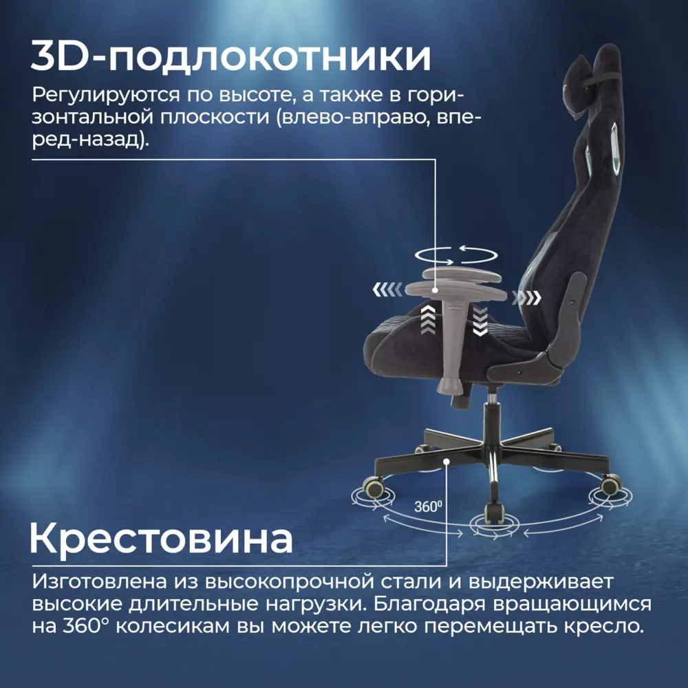 Фото 7 Игровое кресло Knight Outrider 71x127x67 см ткань цвет черный Фото 7 Игровое кресло Knight Outrider 71x127x67 см ткань цвет черный