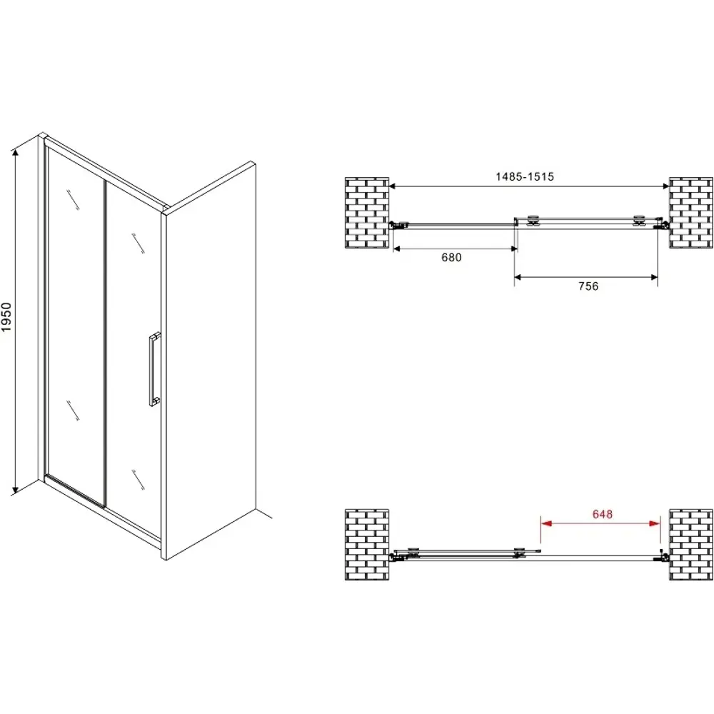 Фото 6 Душевая дверь Abber AG30150MH 150см эффект стекла матовый раздвижной