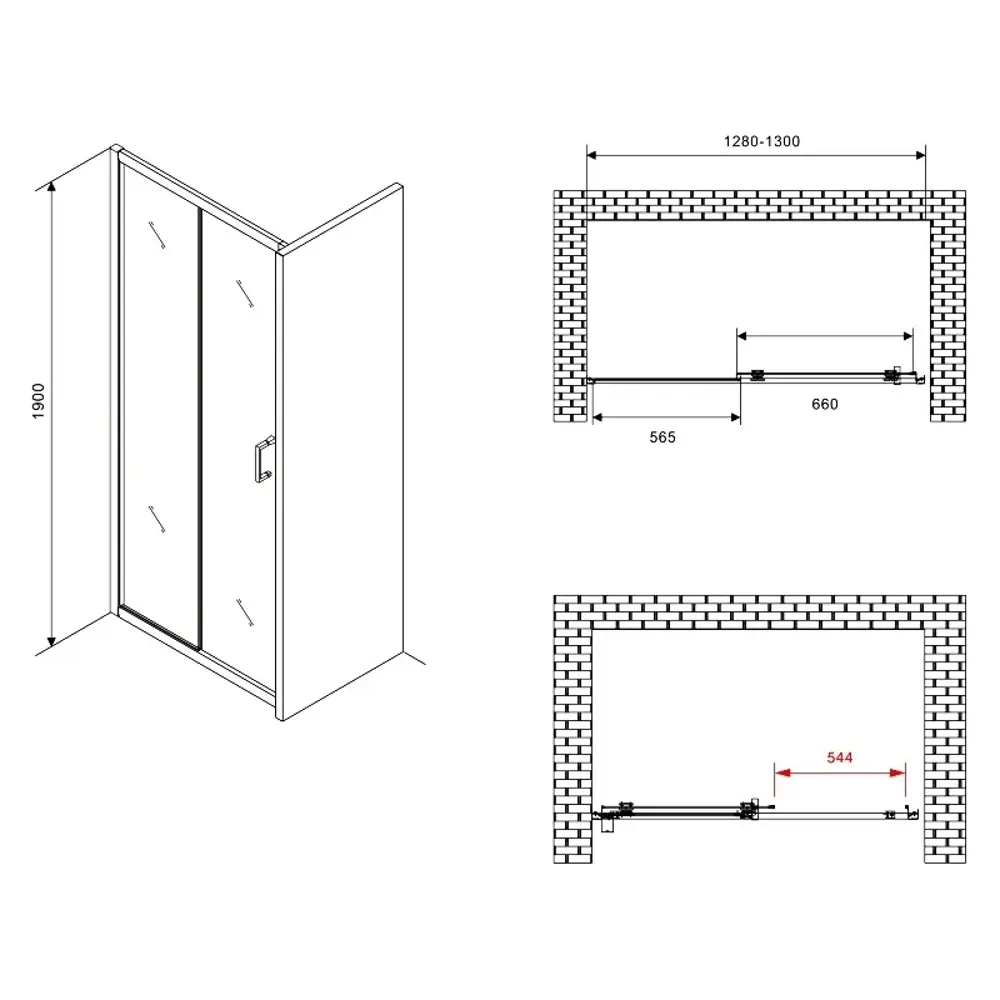 Фото 5 Душевая дверь Abber AG301305 130см эффект стекла прозрачный раздвижной