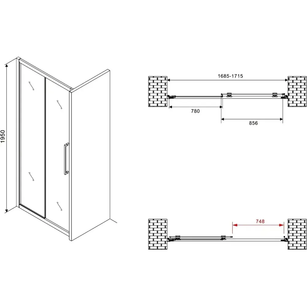 Фото 6 Душевая дверь Abber AG30170MH 170см эффект стекла матовый раздвижной