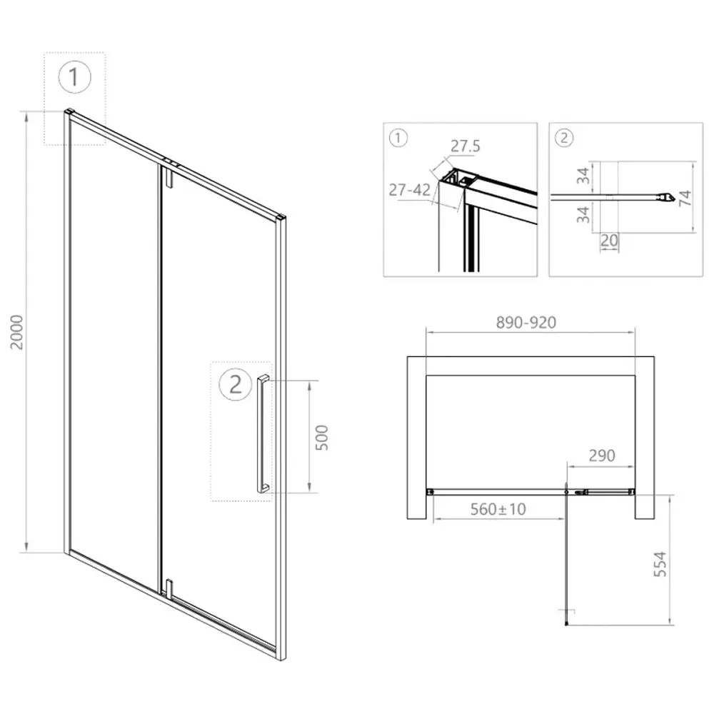 Фото 5 Душевая дверь Rgw 399557 90см эффект стекла прозрачный распашной