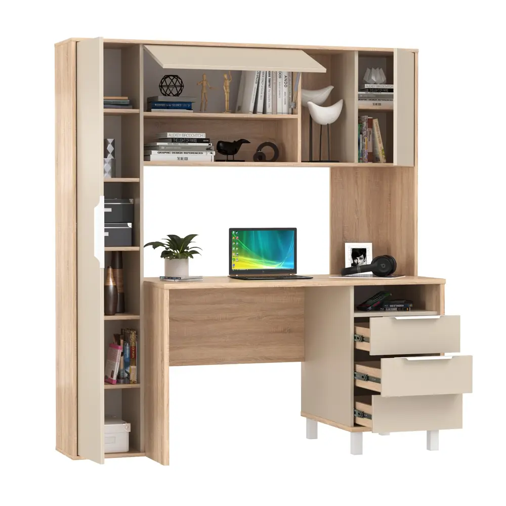 Фото 2 Стол компьютерный Mobi Комфорт 162x180x60 см ЛДСП цвет дуб сонома/сатин