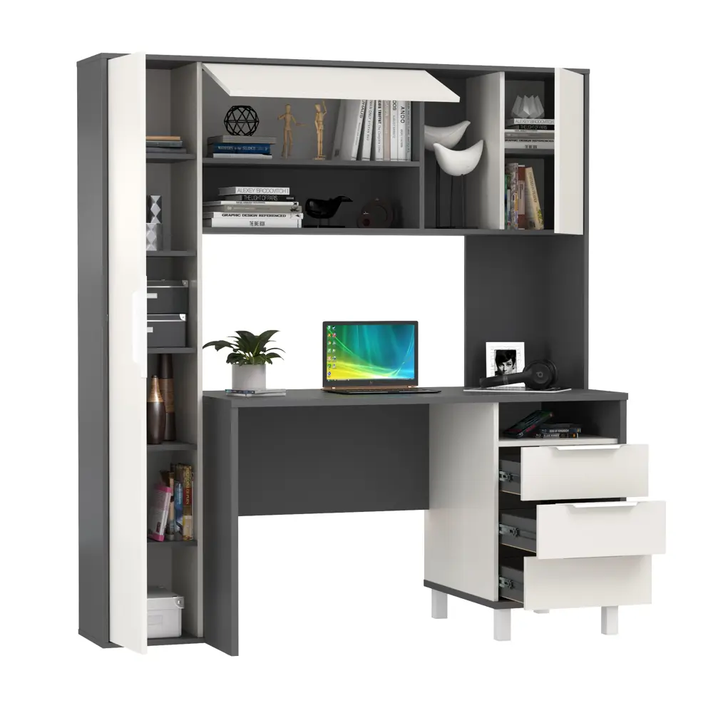 Фото 2 Стол рабочий Mobi Комфорт 162x180x60 см ЛДСП цвет темно-серый/белый премиум Фото 2 Стол рабочий Mobi Комфорт 162x180x60 см ЛДСП цвет темно-серый/белый премиум