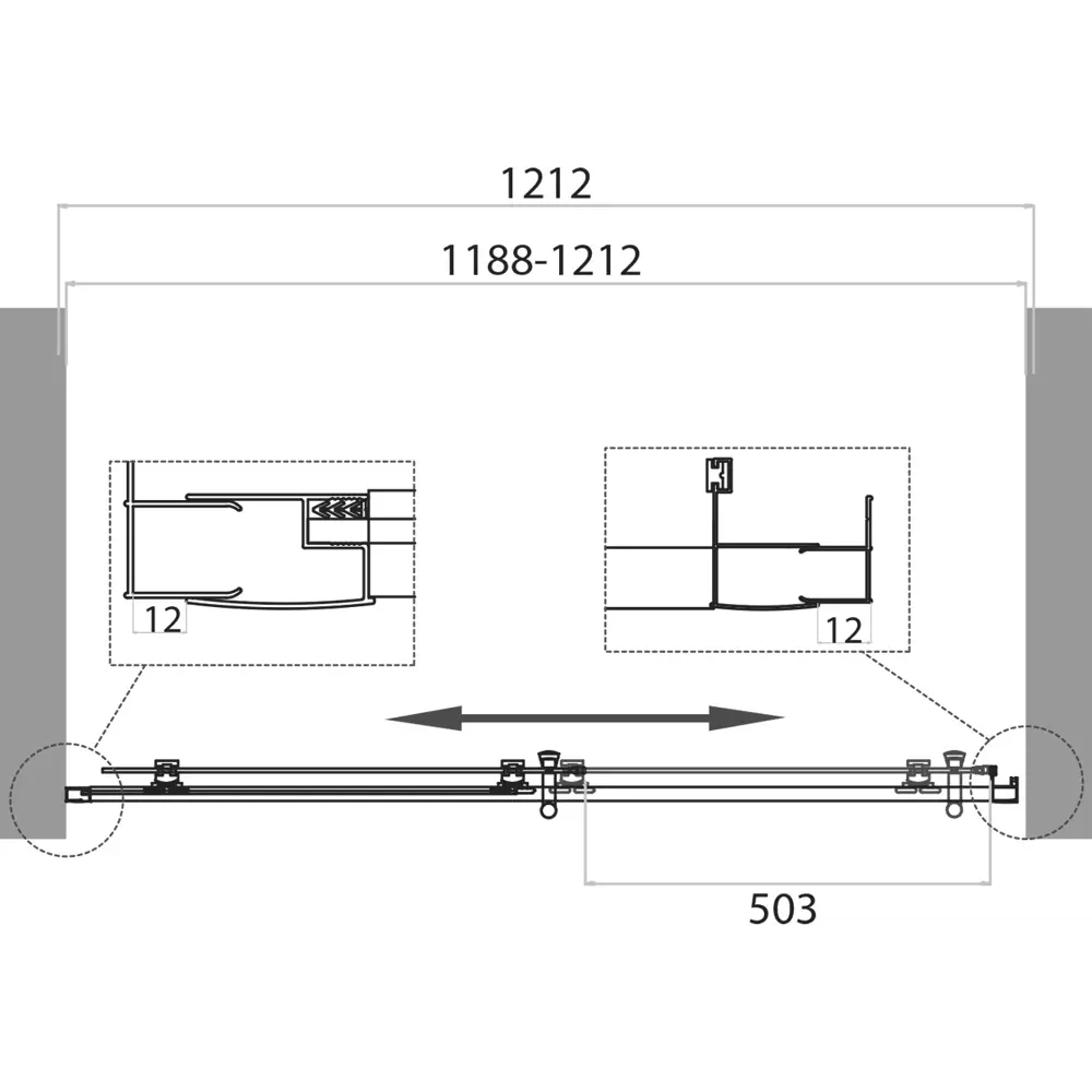 Фото 6 Душевая дверь Belbagno UNO-195-BF-1-120-CH-CR 121.2см эффект стекла рифленый раздвижной Фото 6 Душевая дверь Belbagno UNO-195-BF-1-120-CH-CR 121.2см эффект стекла рифленый раздвижной