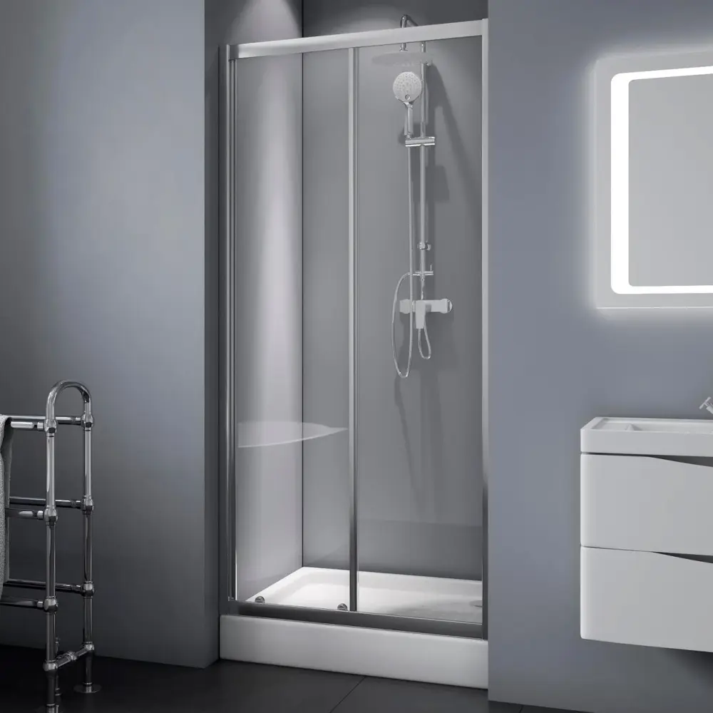 Фото Душевая дверь Belbagno DUE-BF-1-110-C-Cr 111см эффект стекла прозрачный раздвижной Фото Душевая дверь Belbagno DUE-BF-1-110-C-Cr 111см эффект стекла прозрачный раздвижной