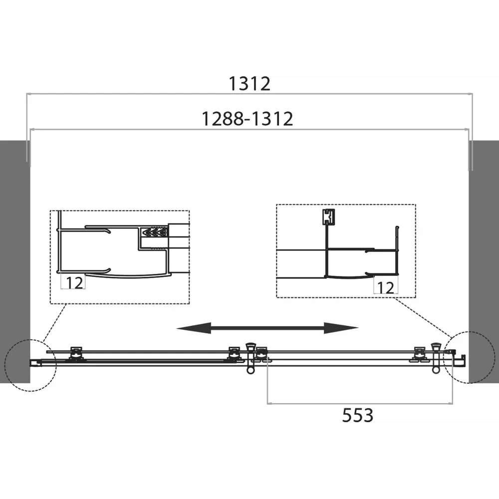 Фото 7 Душевая дверь Belbagno UNO-195-BF-1-130-P-Cr 130см эффект стекла рифленый раздвижной Фото 7 Душевая дверь Belbagno UNO-195-BF-1-130-P-Cr 130см эффект стекла рифленый раздвижной