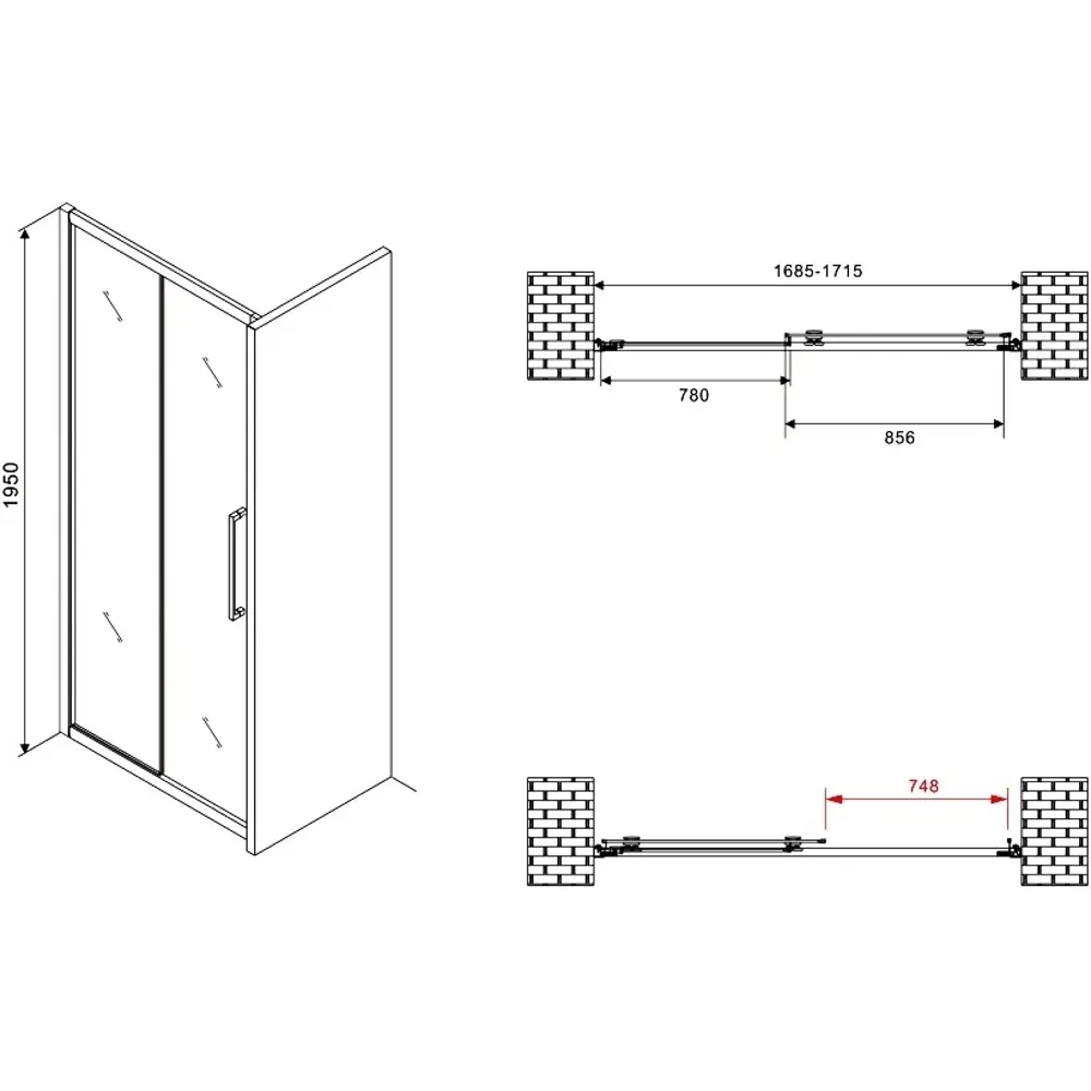 Фото 6 Душевая дверь Abber AG30170BMH 170см эффект стекла матовый раздвижной профиль черный Фото 6 Душевая дверь Abber AG30170BMH 170см эффект стекла матовый раздвижной профиль черный