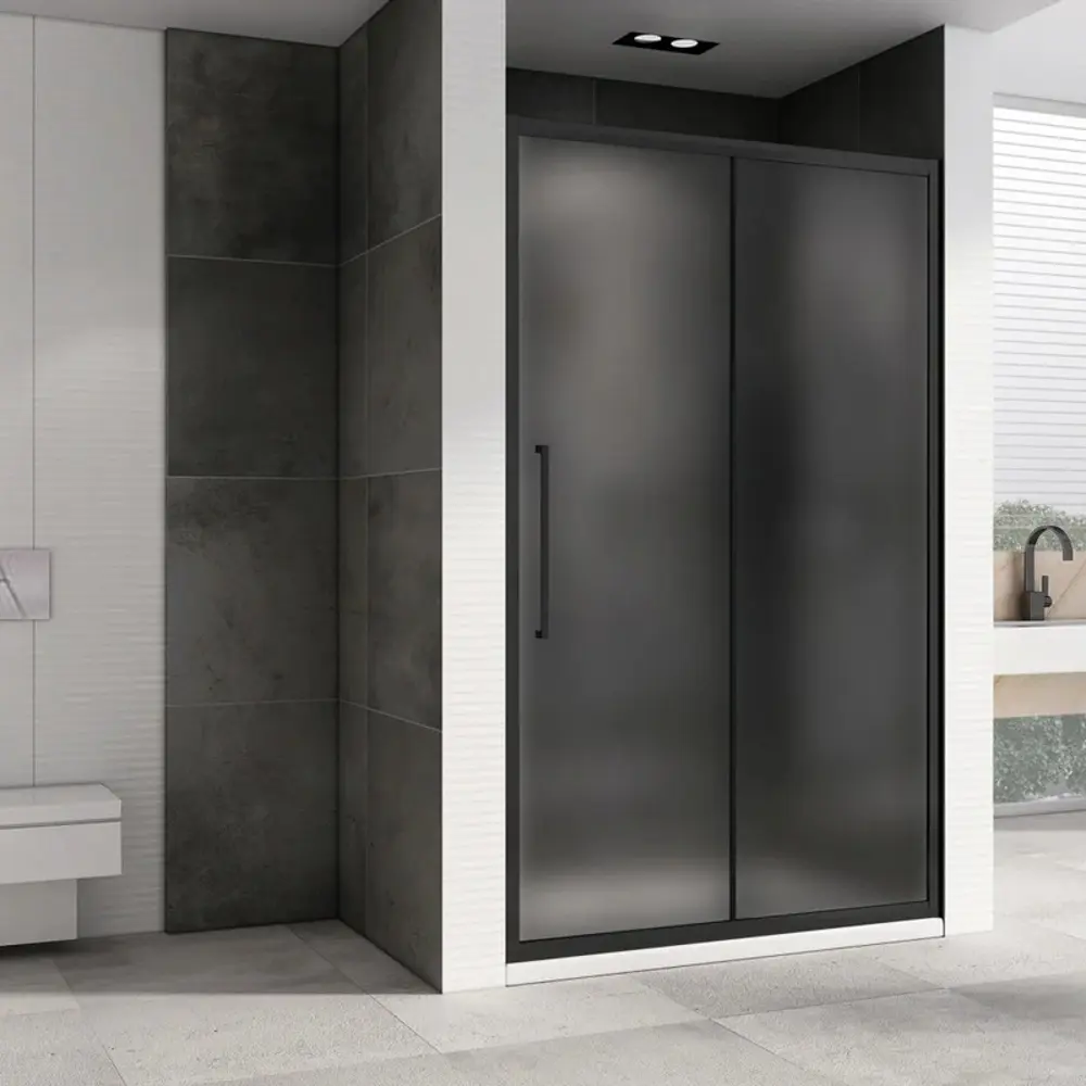 Фото 2 Душевая дверь Abber AG30170BMH 170см эффект стекла матовый раздвижной профиль черный Фото 2 Душевая дверь Abber AG30170BMH 170см эффект стекла матовый раздвижной профиль черный