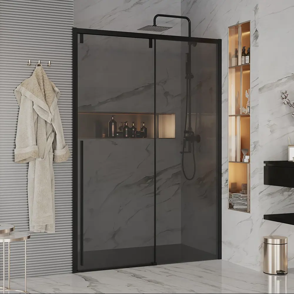 Фото Душевая дверь Ambassador 110022203IBB 140см эффект стекла тонированный раздвижной профиль черный