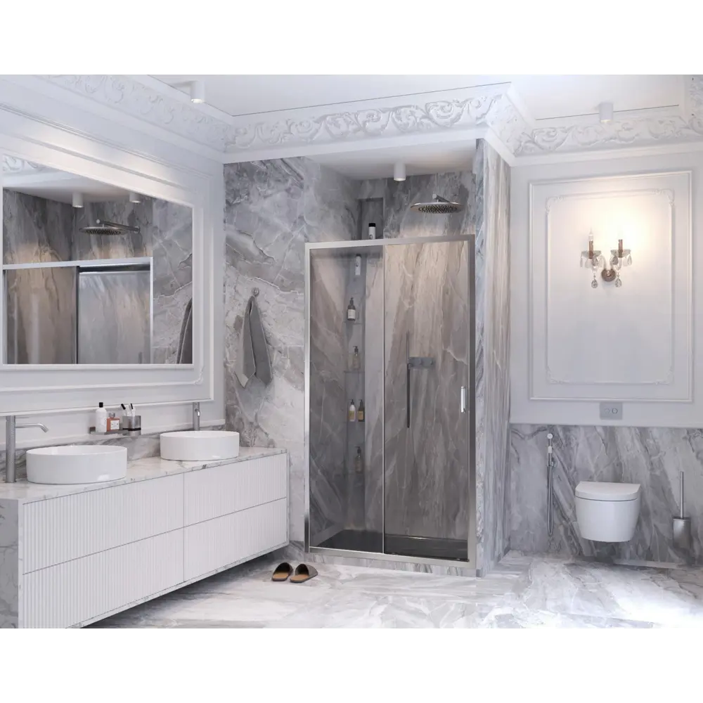 Фото 2 Душевая дверь Ambassador 17021116AX 100см эффект стекла прозрачный раздвижной профиль хром