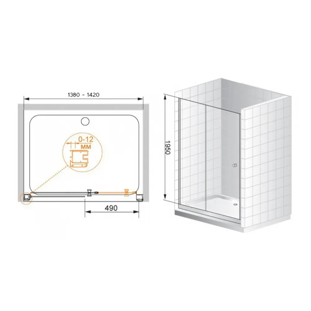 Фото 2 Душевая дверь Cezares ANIMA-W-BF-1-140-C-Cr 138см эффект стекла прозрачный раздвижной