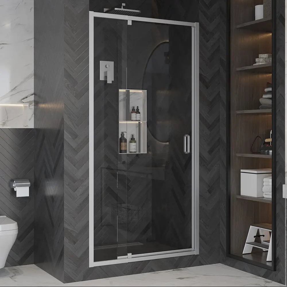 Фото Душевая дверь Ambassador 111021103KX 90см эффект стекла прозрачный распашной профиль хром Фото Душевая дверь Ambassador 111021103KX 90см эффект стекла прозрачный распашной профиль хром