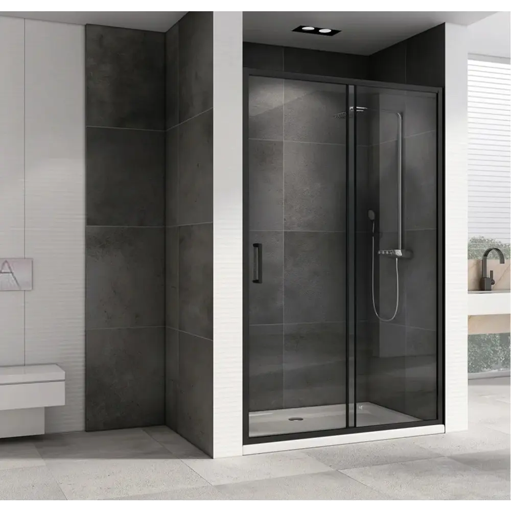 Фото 2 Душевая дверь Abber AG30140B5 140см эффект стекла прозрачный раздвижной профиль черный