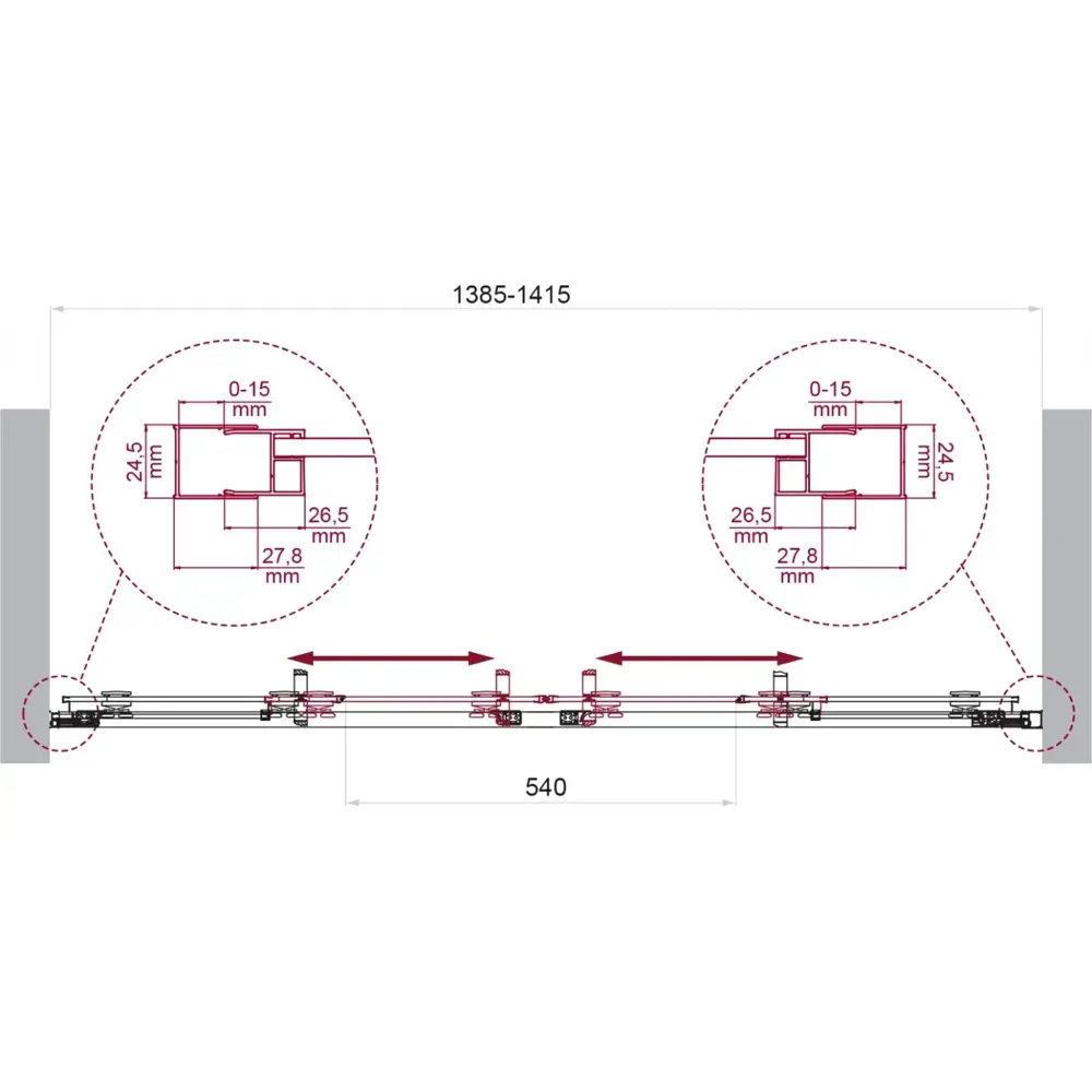 Фото 8 Душевая дверь Belbagno LUCE-BF-2-140-C-Cr 140см эффект стекла прозрачный раздвижной