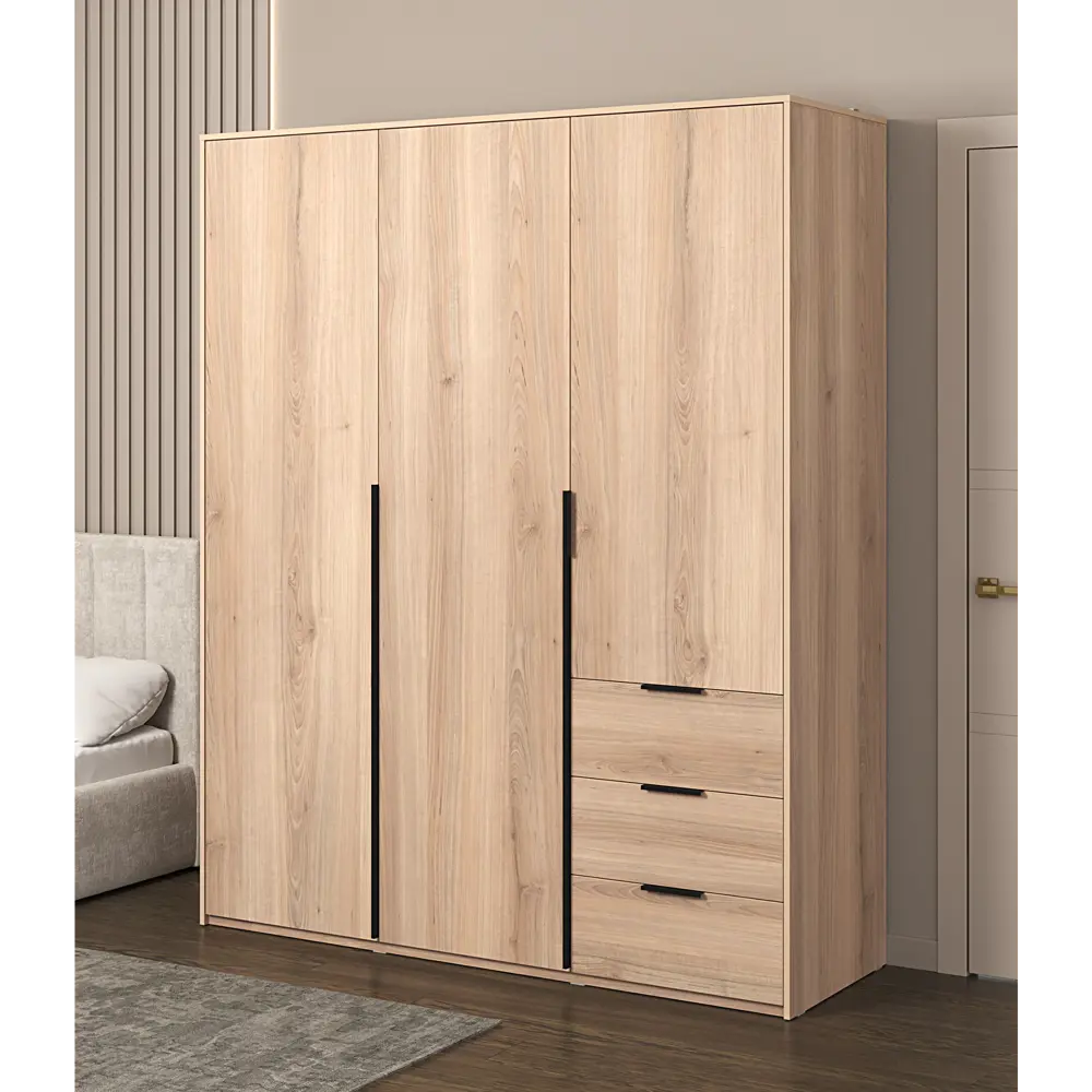 Фото Шкаф распашной Бергамо с 3 дверями 180x220x60 см ЛДСП цвет дуб комано Фото Шкаф распашной Бергамо с 3 дверями 180x220x60 см ЛДСП цвет дуб комано