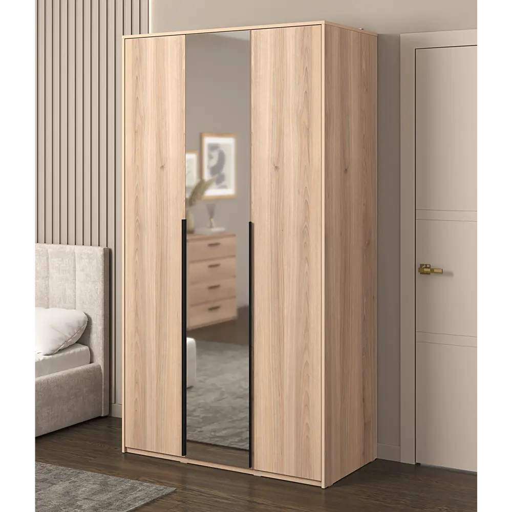 Фото Шкаф распашной Бергамо с 2 дверями с зеркалом 120x220x60 см ЛДСП цвет дуб комано Фото Шкаф распашной Бергамо с 2 дверями с зеркалом 120x220x60 см ЛДСП цвет дуб комано