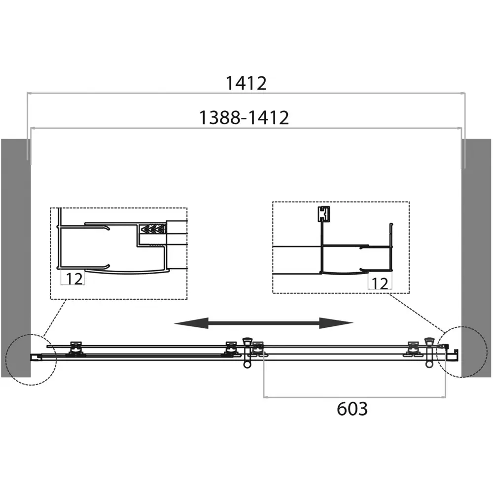 Фото 6 Душевая дверь Belbagno UNO-195-BF-1-140-C-NERO 140см эффект стекла прозрачный раздвижной профиль черный